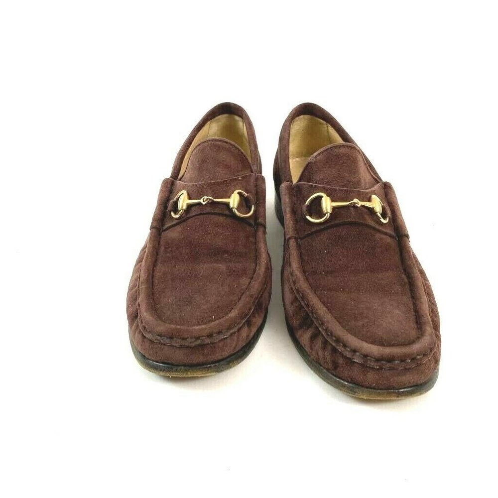 Gucci Mens Loafers Shoes Brown Leather Slip-On Moc 7.5 B